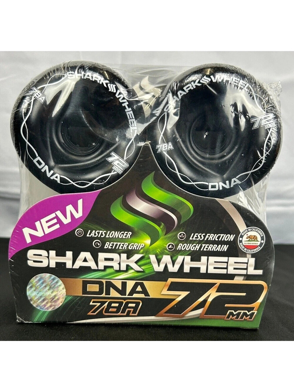 New Shark Wheels Longboard DNA Tech 72mm 78a Color BLACK Skateboarding